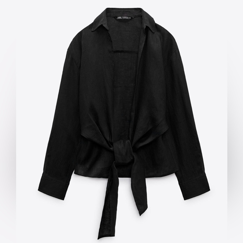 Zara linen Black Tie-Front Shirt